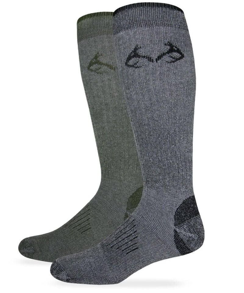 Team Realtree Men's All Season Over The Calf Tall Boot Socks 2 Pair Pack, Olive/Black, Large